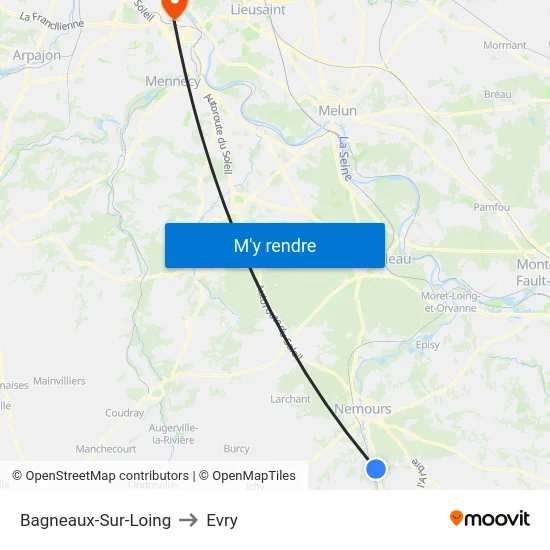 Bagneaux-Sur-Loing to Evry map