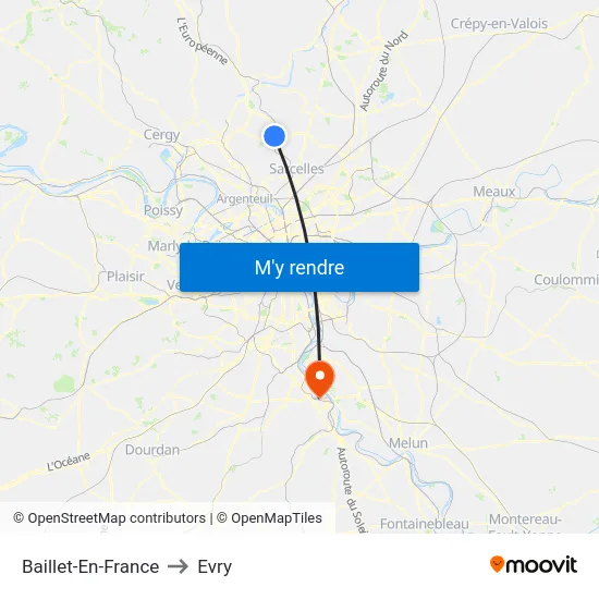 Baillet-En-France to Evry map