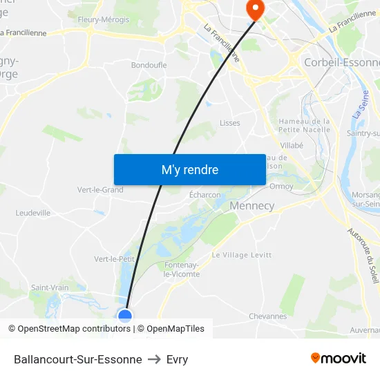 Ballancourt-Sur-Essonne to Evry map