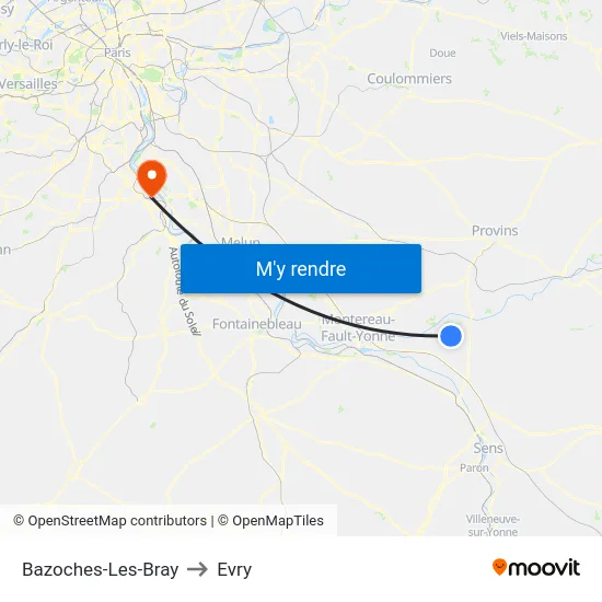 Bazoches-Les-Bray to Evry map