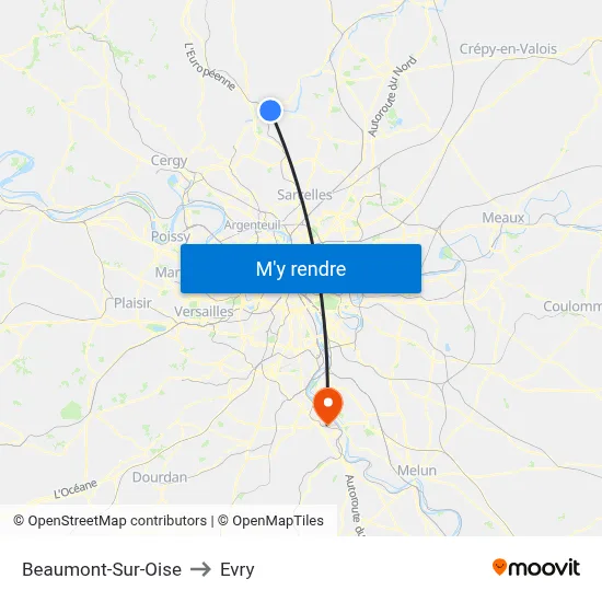Beaumont-Sur-Oise to Evry map