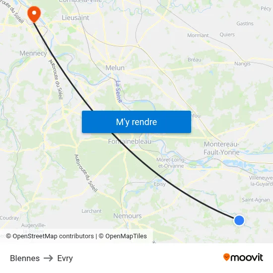 Blennes to Evry map