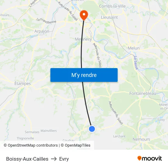 Boissy-Aux-Cailles to Evry map