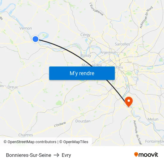 Bonnieres-Sur-Seine to Evry map