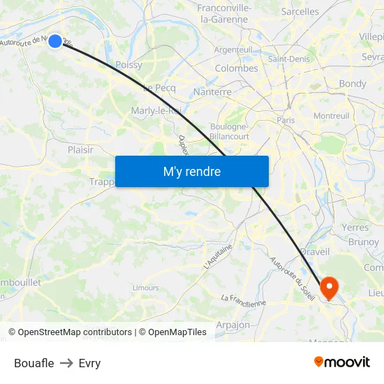 Bouafle to Evry map