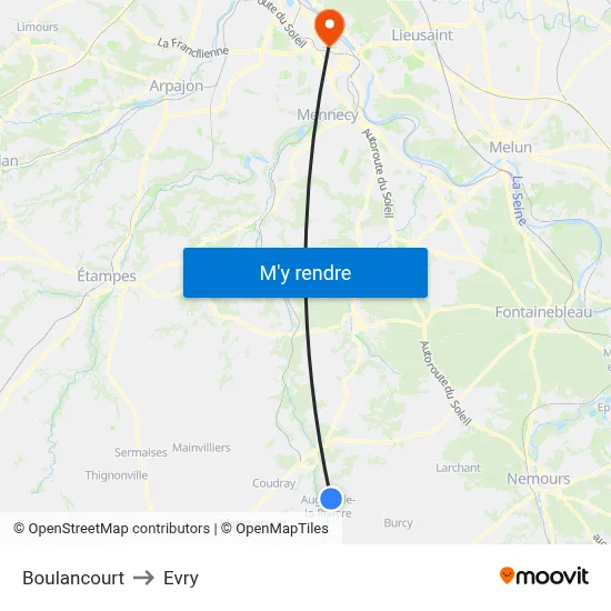 Boulancourt to Evry map
