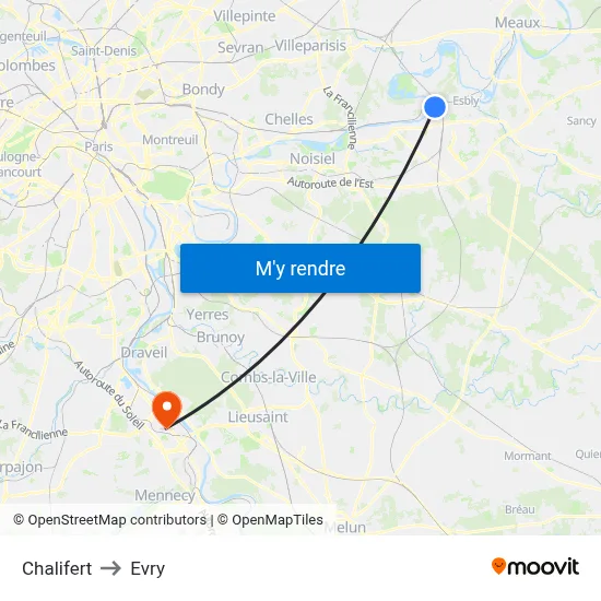 Chalifert to Evry map