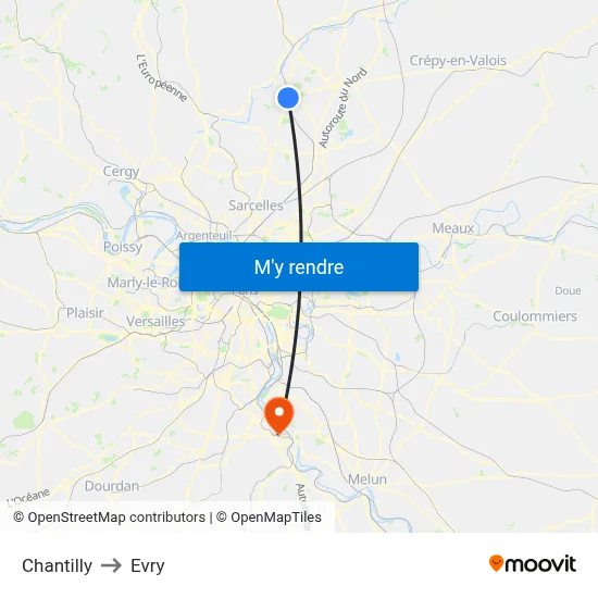 Chantilly to Evry map