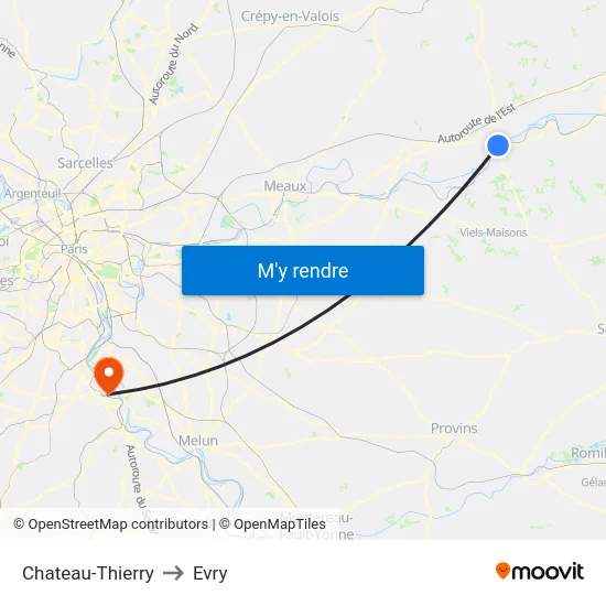 Chateau-Thierry to Evry map
