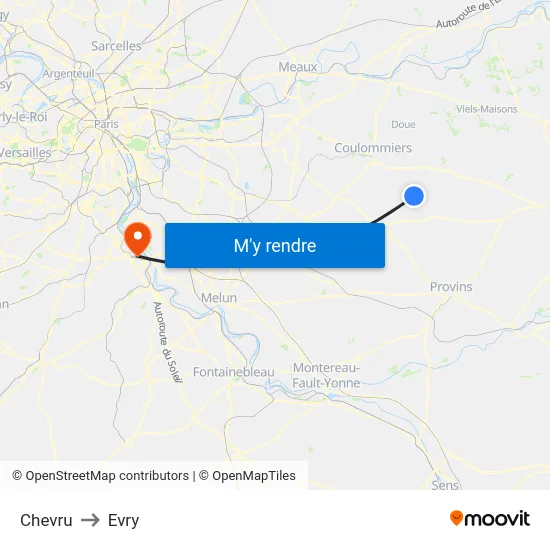 Chevru to Evry map