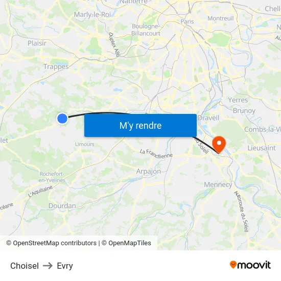 Choisel to Evry map