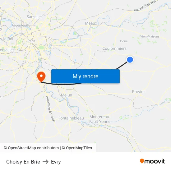 Choisy-En-Brie to Evry map