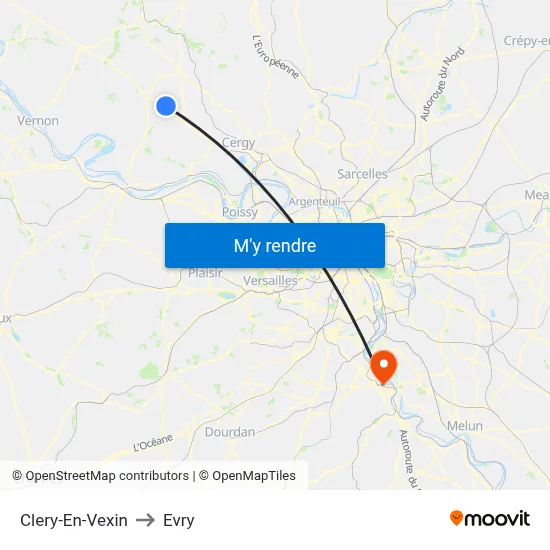 Clery-En-Vexin to Evry map