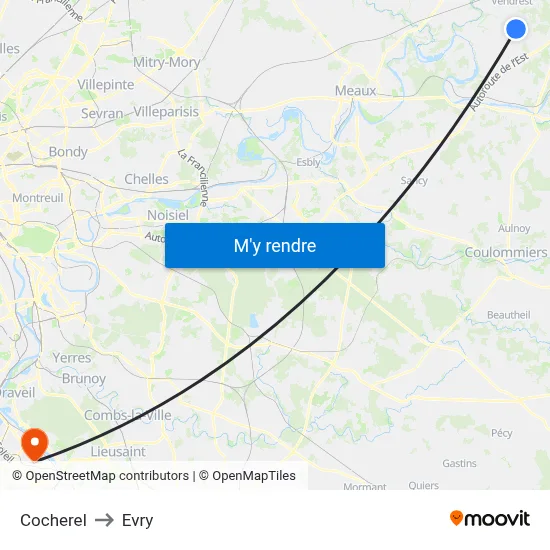 Cocherel to Evry map