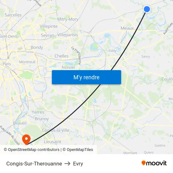 Congis-Sur-Therouanne to Evry map
