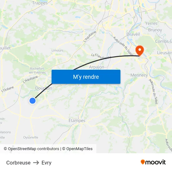 Corbreuse to Evry map