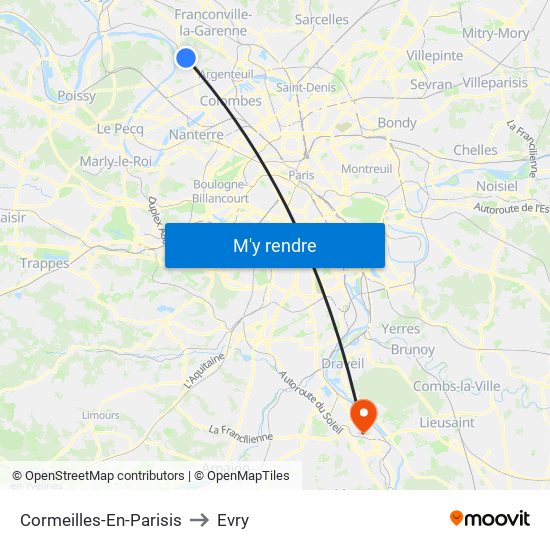 Cormeilles-En-Parisis to Evry map