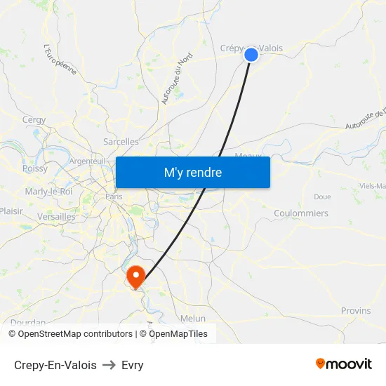 Crepy-En-Valois to Evry map