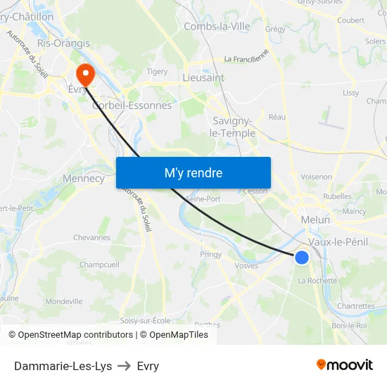 Dammarie-Les-Lys to Evry map