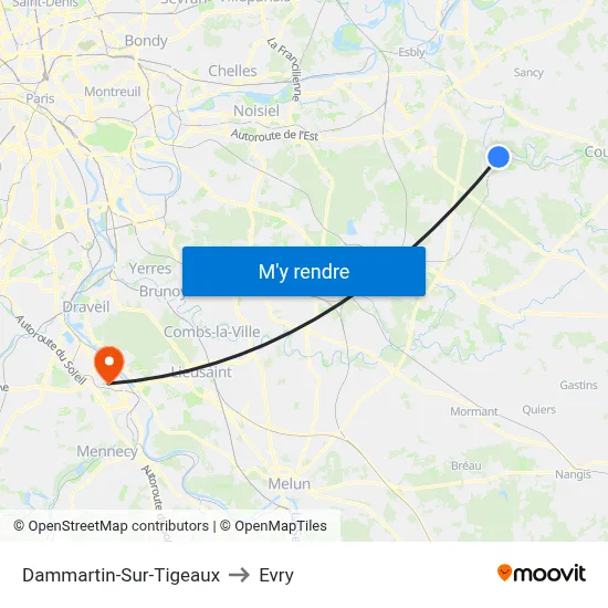 Dammartin-Sur-Tigeaux to Evry map