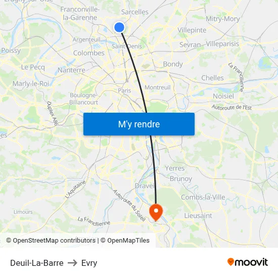 Deuil-La-Barre to Evry map