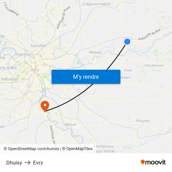 Dhuisy to Evry map