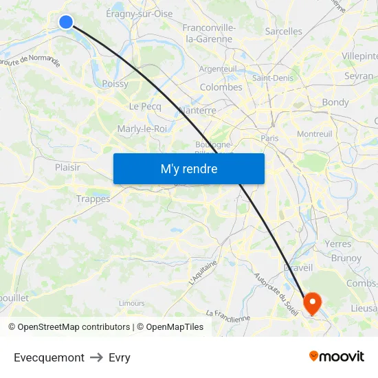 Evecquemont to Evry map
