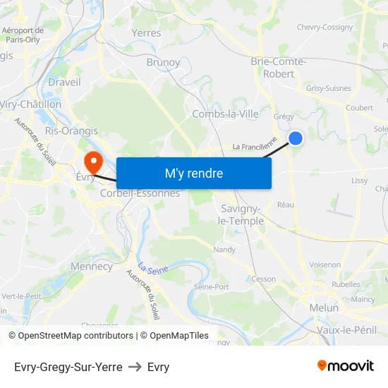 Evry-Gregy-Sur-Yerre to Evry map