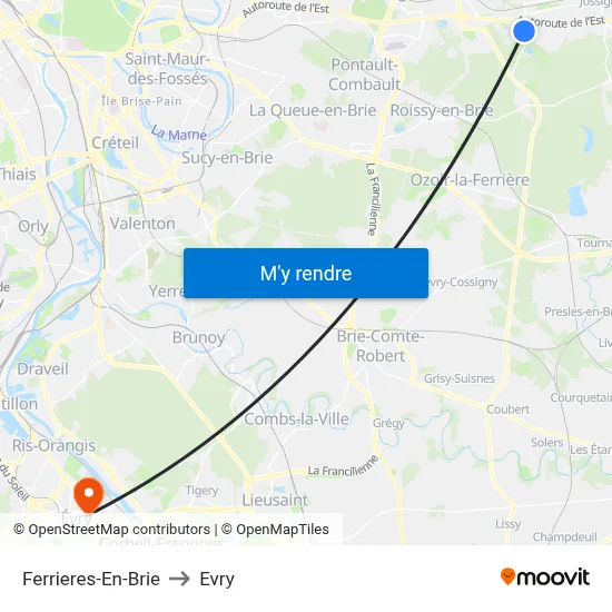 Ferrieres-En-Brie to Evry map