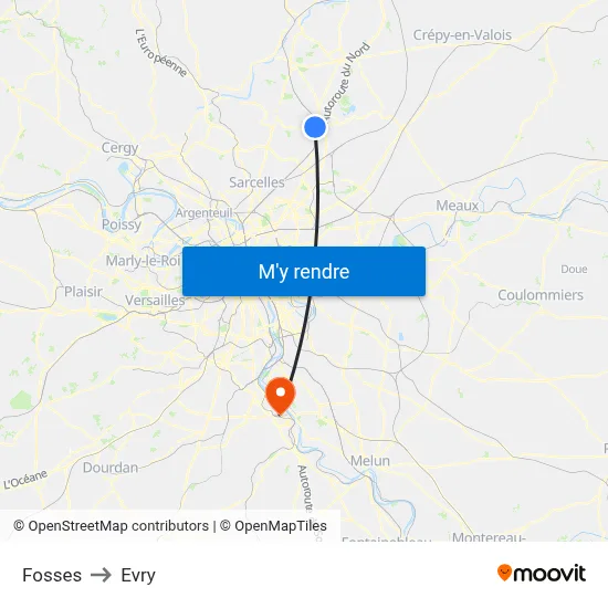 Fosses to Evry map