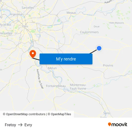 Fretoy to Evry map