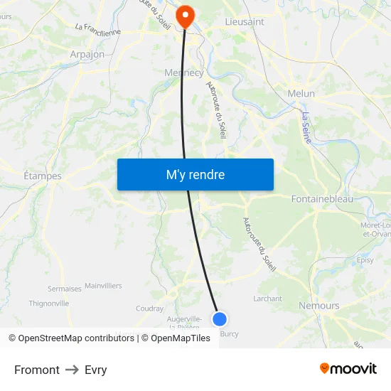 Fromont to Evry map