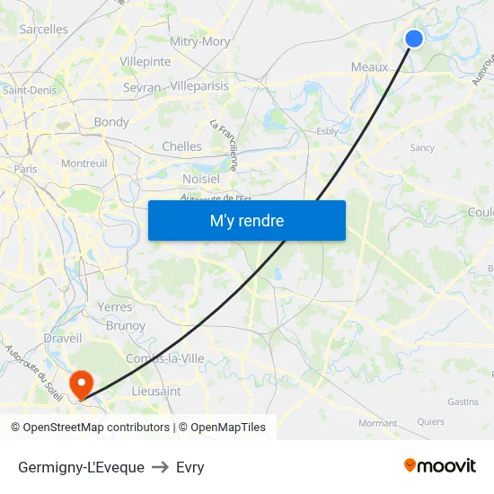 Germigny-L'Eveque to Evry map