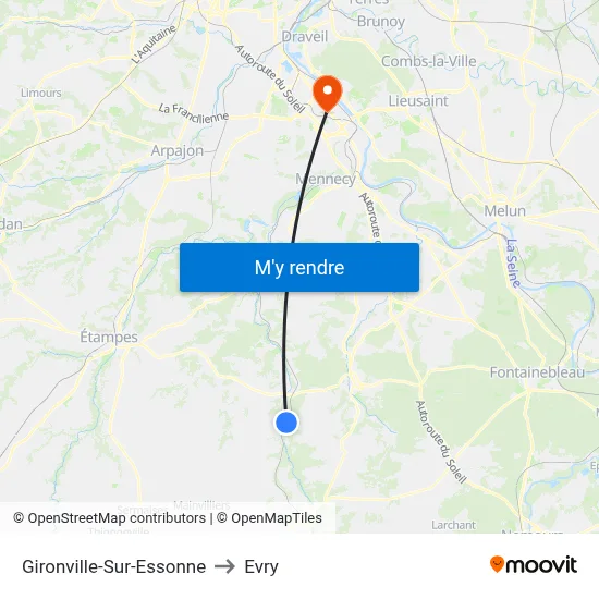 Gironville-Sur-Essonne to Evry map