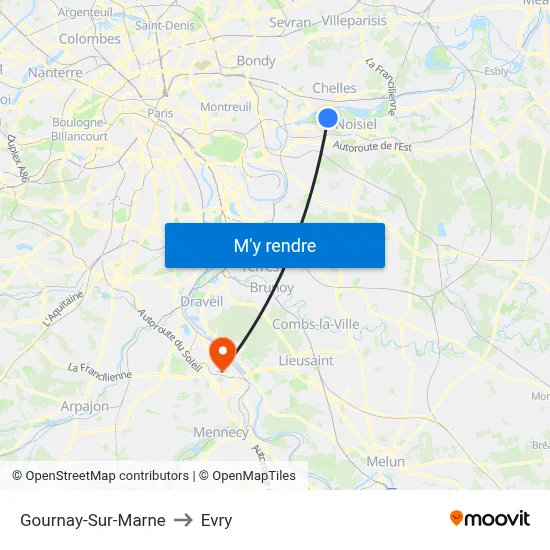 Gournay-Sur-Marne to Evry map