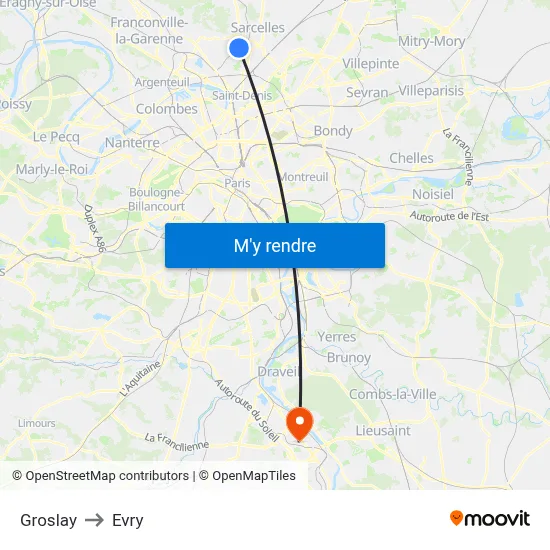 Groslay to Evry map