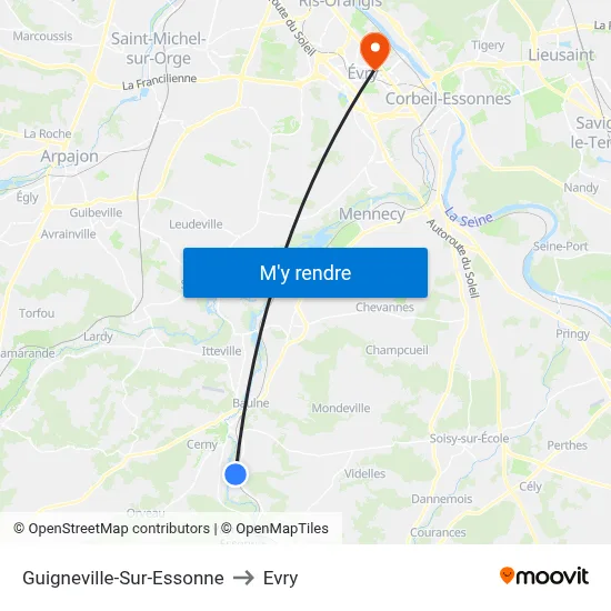 Guigneville-Sur-Essonne to Evry map