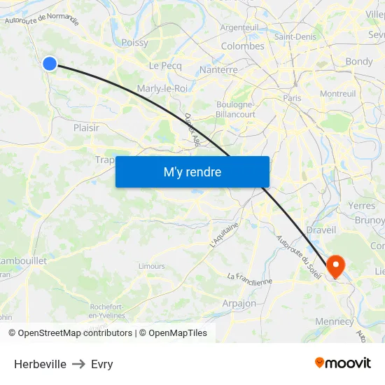 Herbeville to Evry map