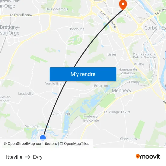 Itteville to Evry map