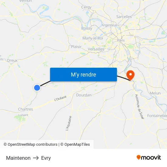 Maintenon to Evry map