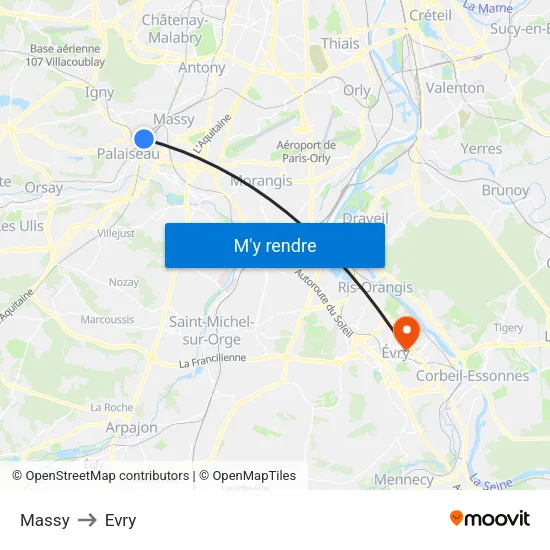 Massy to Evry map