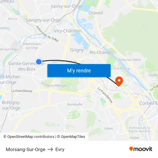 Morsang-Sur-Orge to Evry map