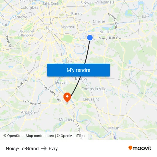 Noisy-Le-Grand to Evry map