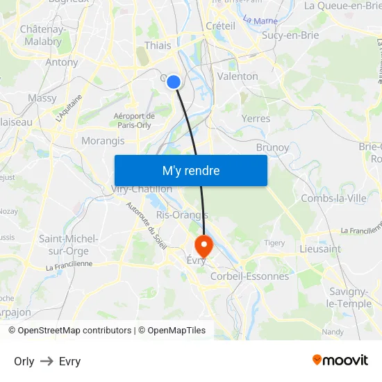 Orly to Evry map
