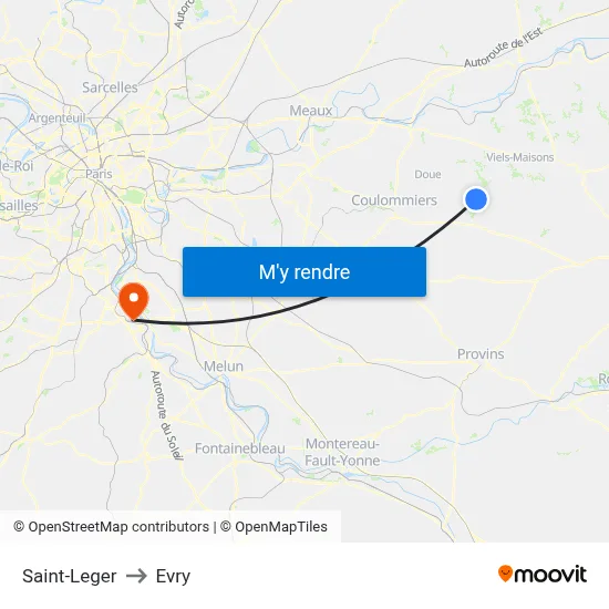 Saint-Leger to Evry map