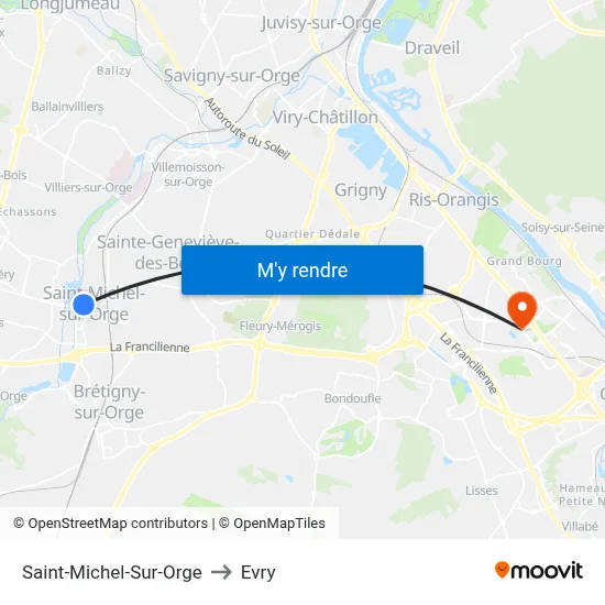 Saint-Michel-Sur-Orge to Evry map