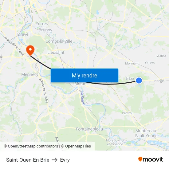 Saint-Ouen-En-Brie to Evry map