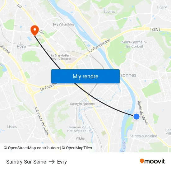 Saintry-Sur-Seine to Evry map