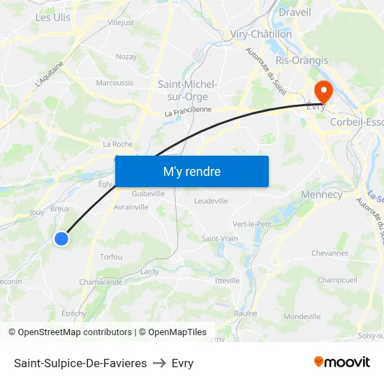 Saint-Sulpice-De-Favieres to Evry map