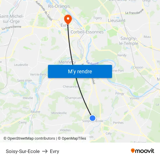 Soisy-Sur-Ecole to Evry map